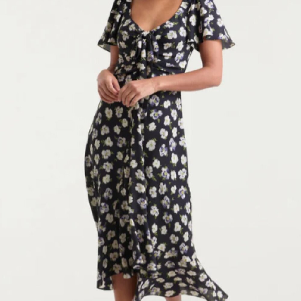 BWNT Tossed Poppies Isha Dress - Black